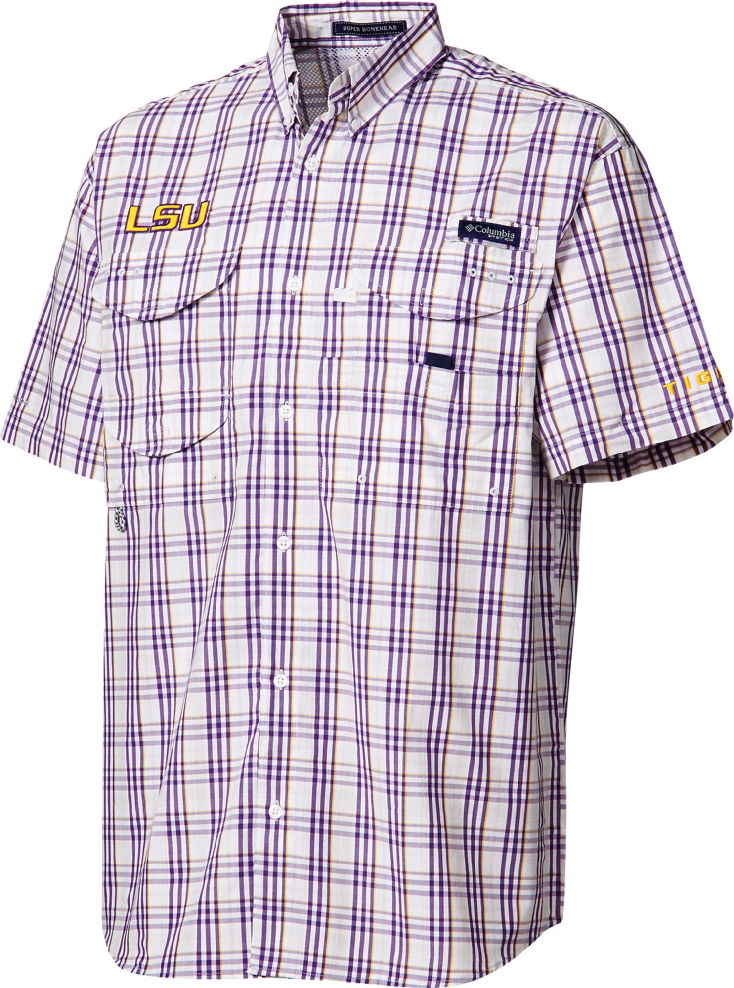 Columbia Men's LSU Tigers Purple Plaid Super Bonehead Shirt