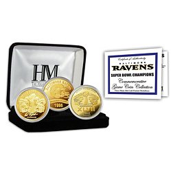 The Highland Mint Baltimore Ravens 2x Super Bowl Champions Gold Coin Set