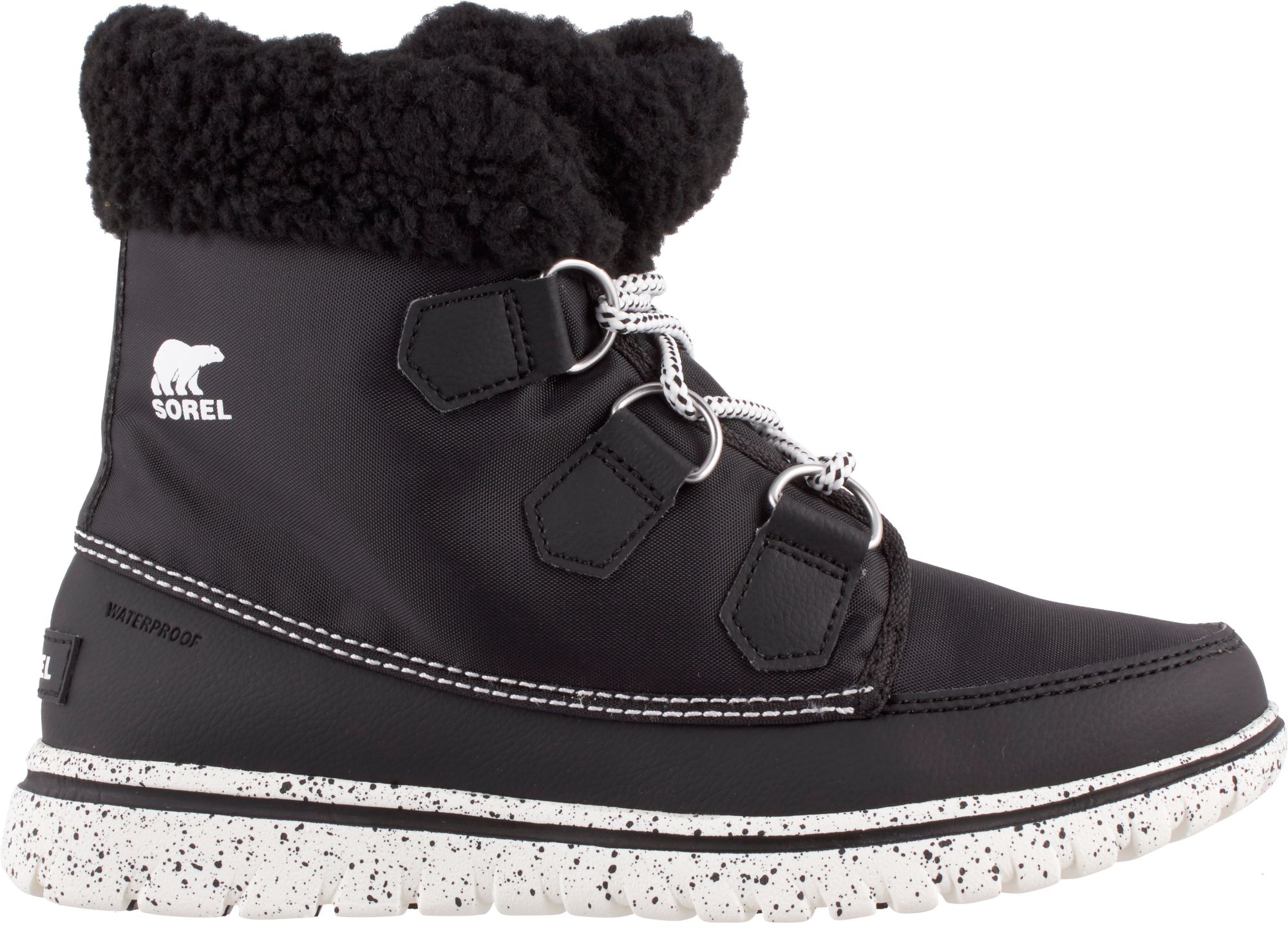 sorel carnival waterproof black nylon boots with microfleece lining