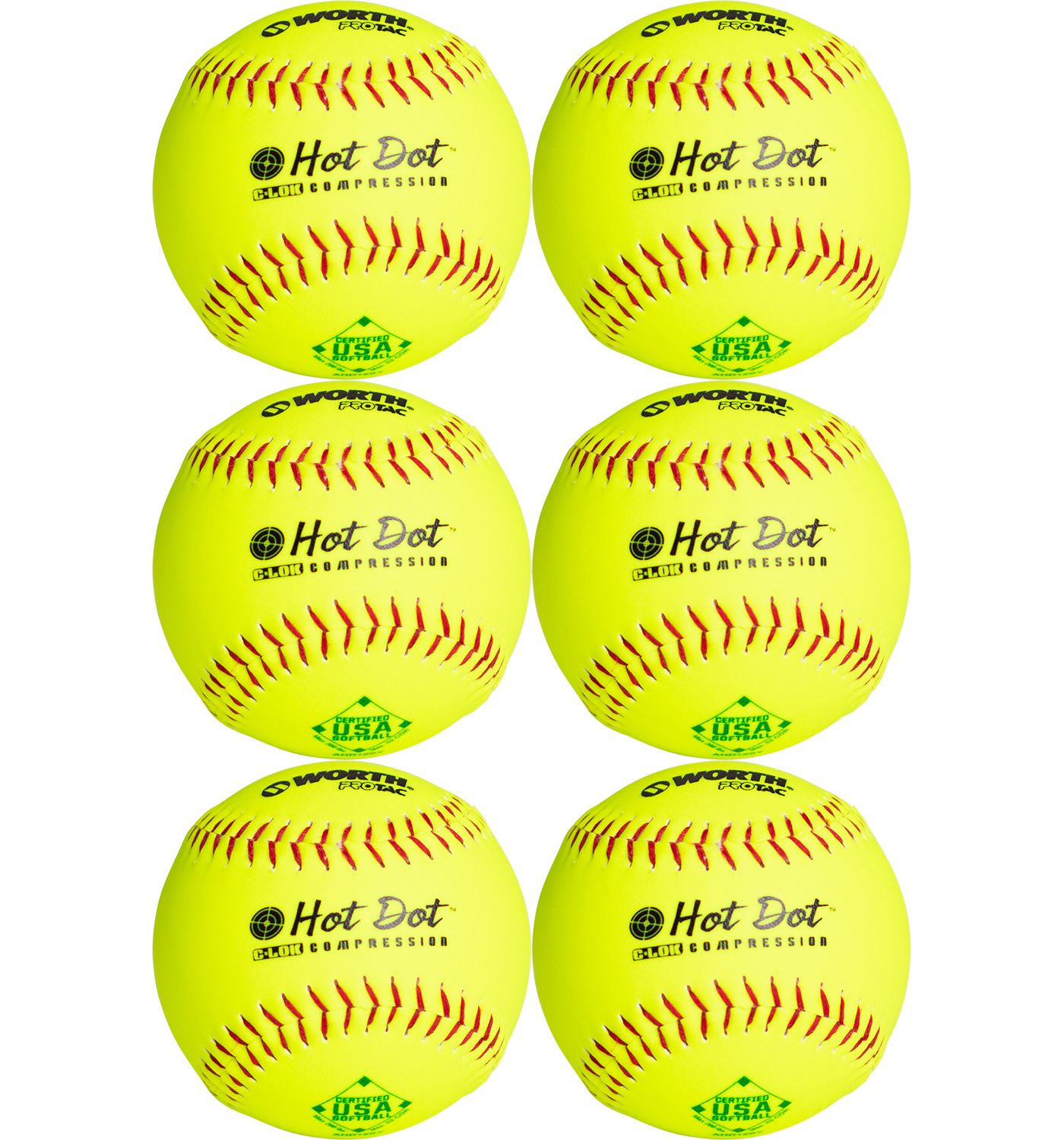 Worth 12" ASA Hot Dot Slow Pitch Softballs 6 Pack DICK'S Sporting Goods