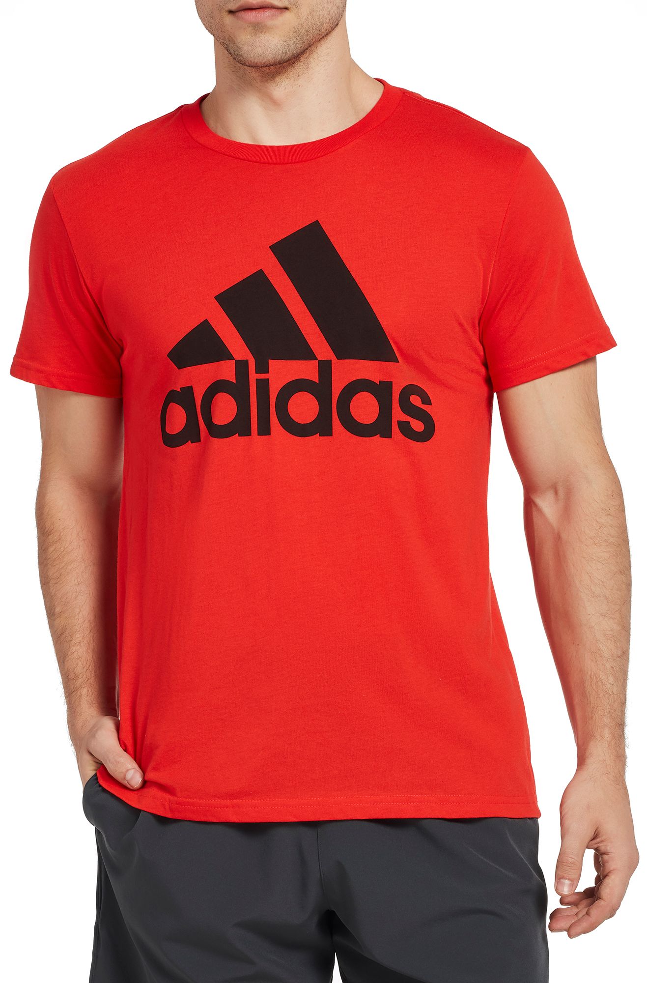 red and grey adidas shirt