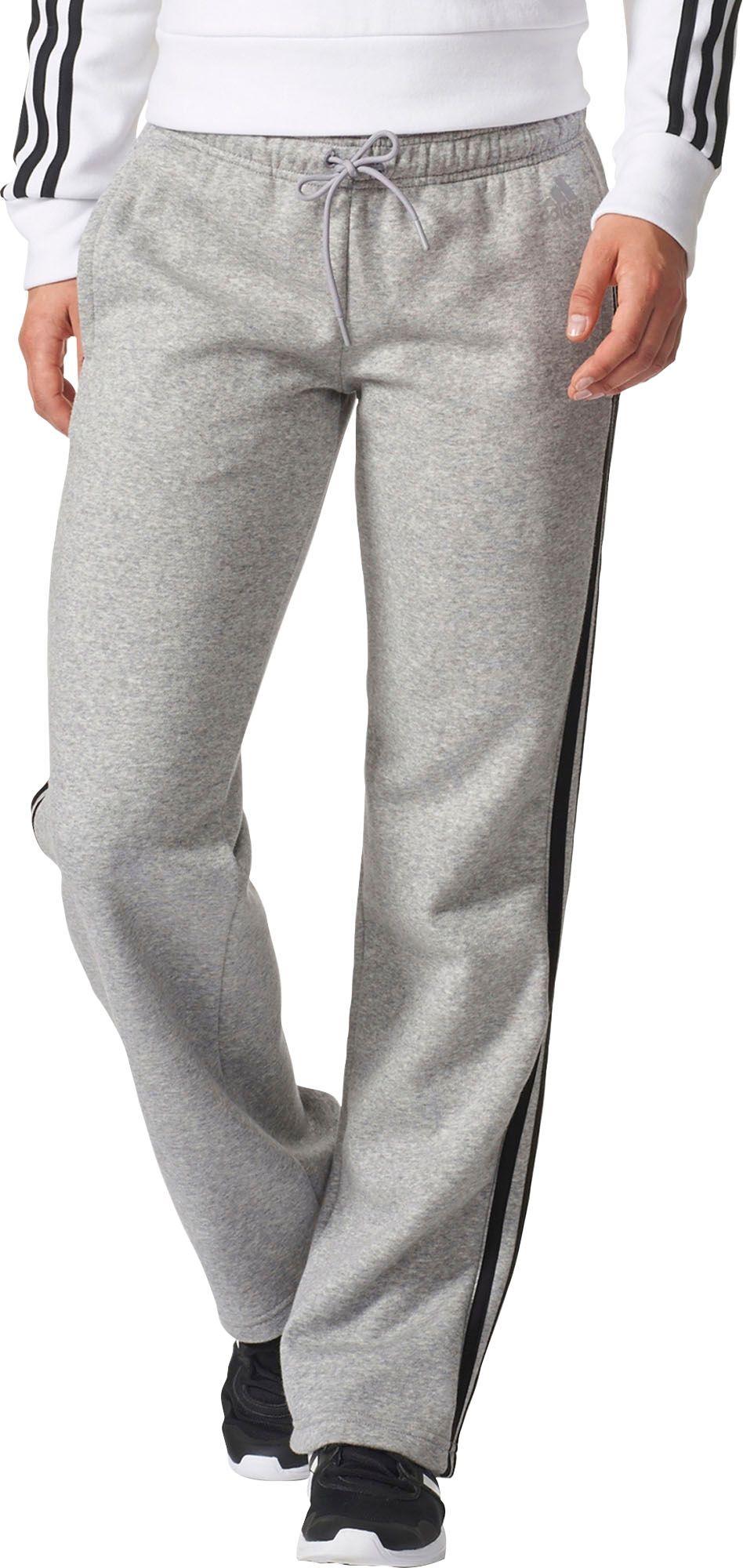 adidas Women's Cotton Fleece 3-Stripes Open Hem Pants