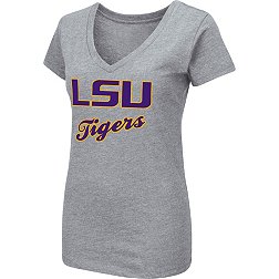 Colosseum Women's LSU Tigers Grey Dual Blend V-Neck T-Shirt