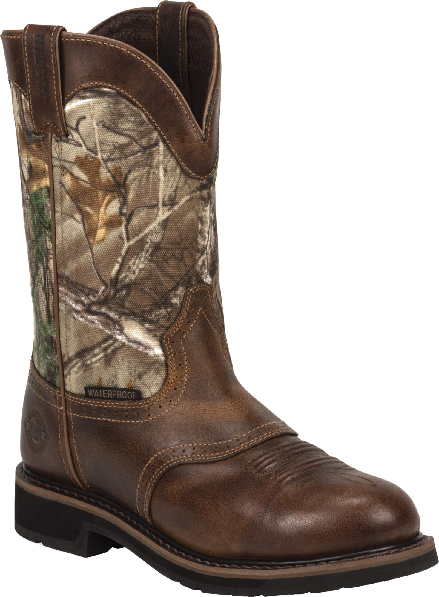 justin men's waterproof composite toe camo work boots