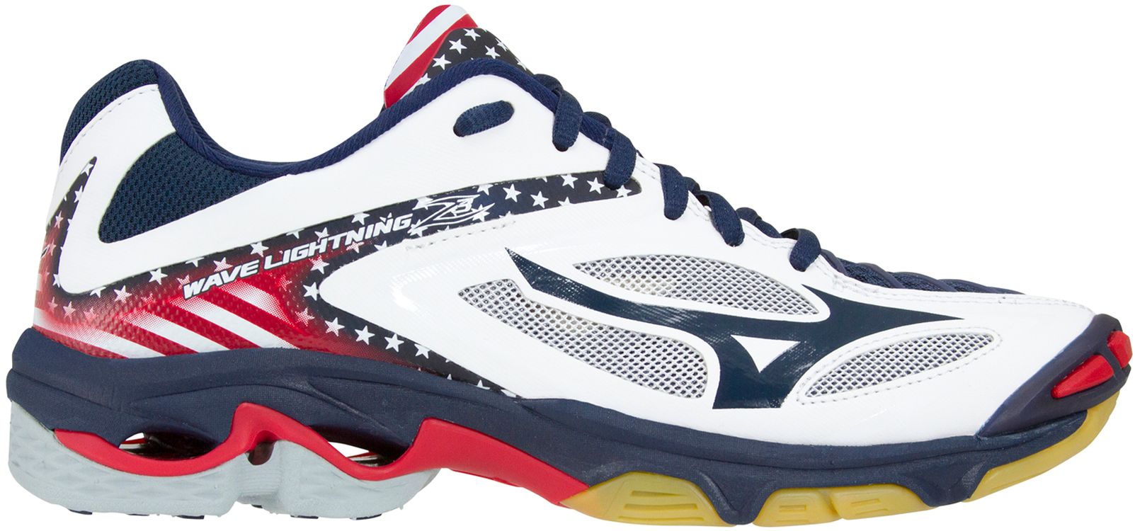 red white and blue volleyball shoes