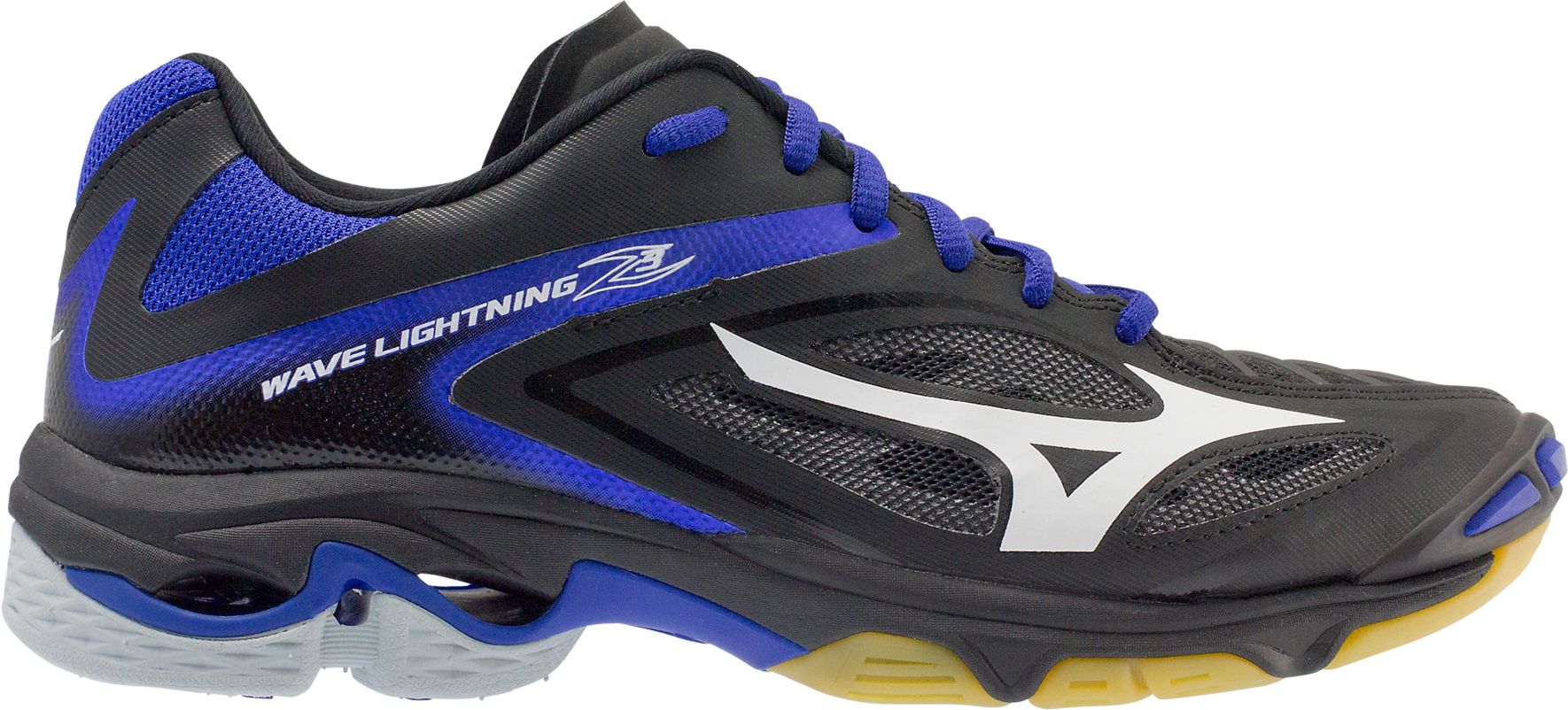 black and royal blue mizuno volleyball shoes