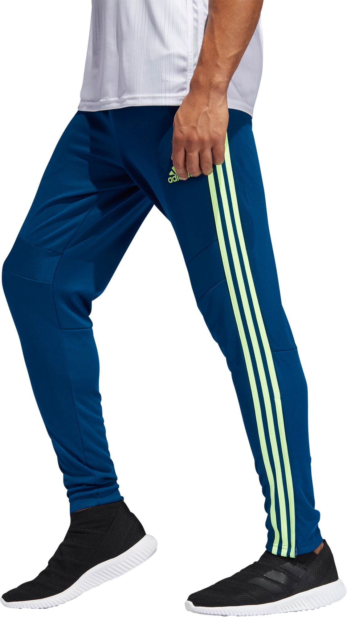 blue and lime green adidas pants