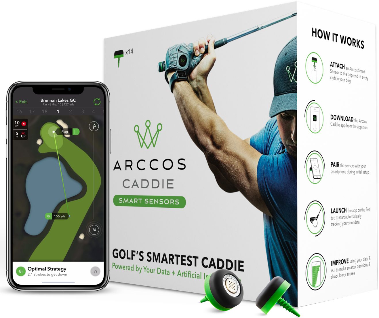 arccos caddie smart sensor golf performance tracking system