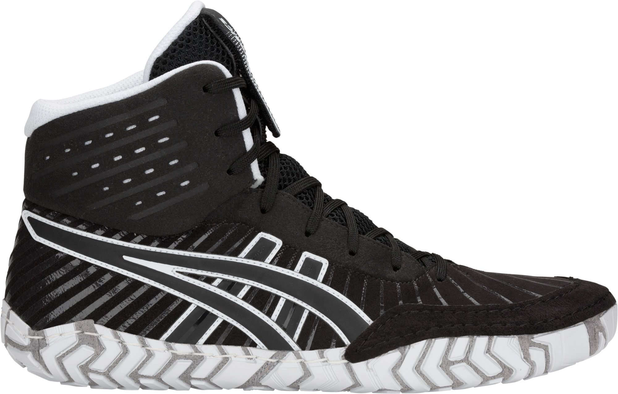 white and gold asics wrestling shoes