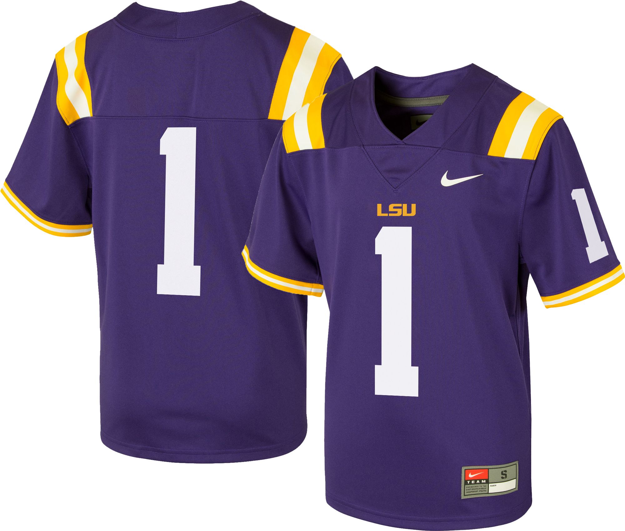 Nike Youth LSU Tigers #1 Purple Game Football Jersey