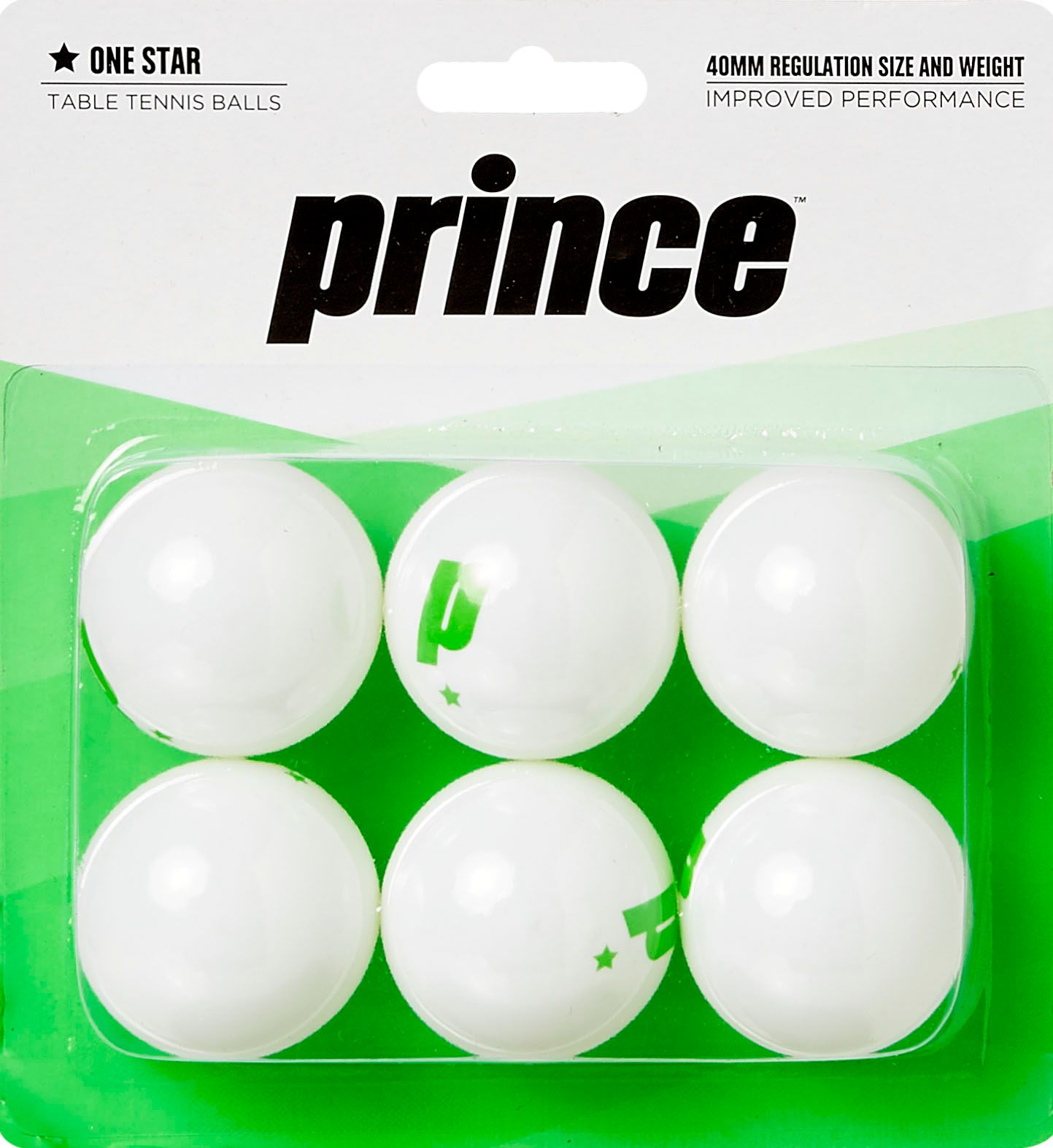 Prince One-Star White Table Tennis Balls 6 Pack