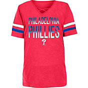 New Era Youth Girls' Philadelphia Phillies Red Slub V-Neck T-Shirt