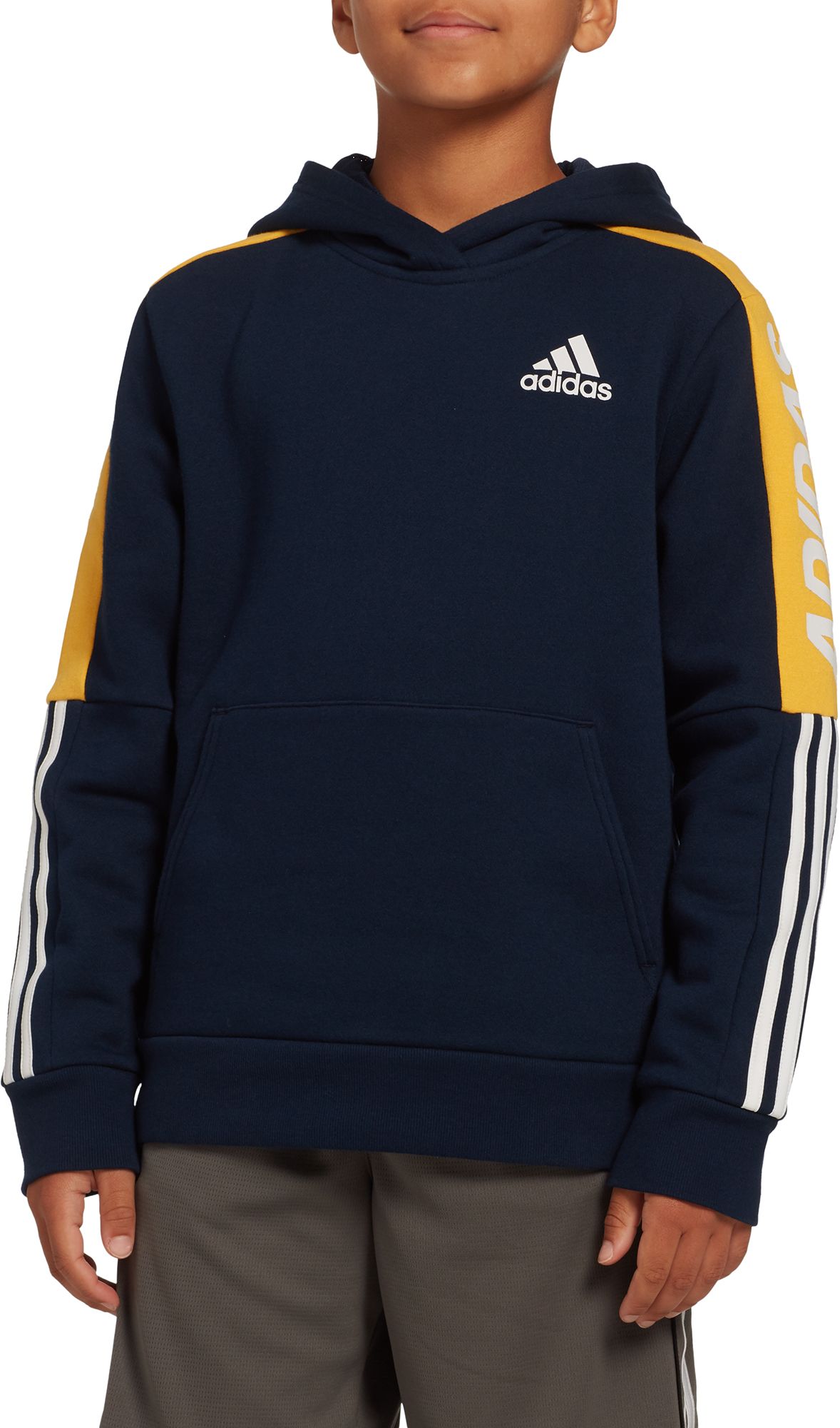 yellow adidas hoodie with black stripes