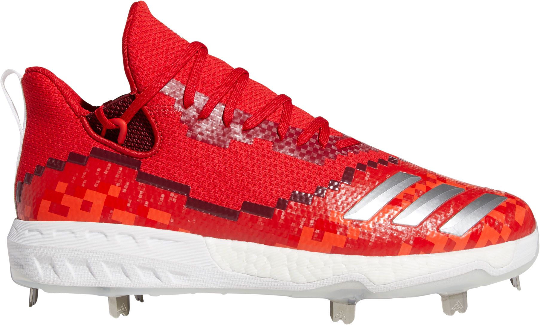 red metal baseball cleats