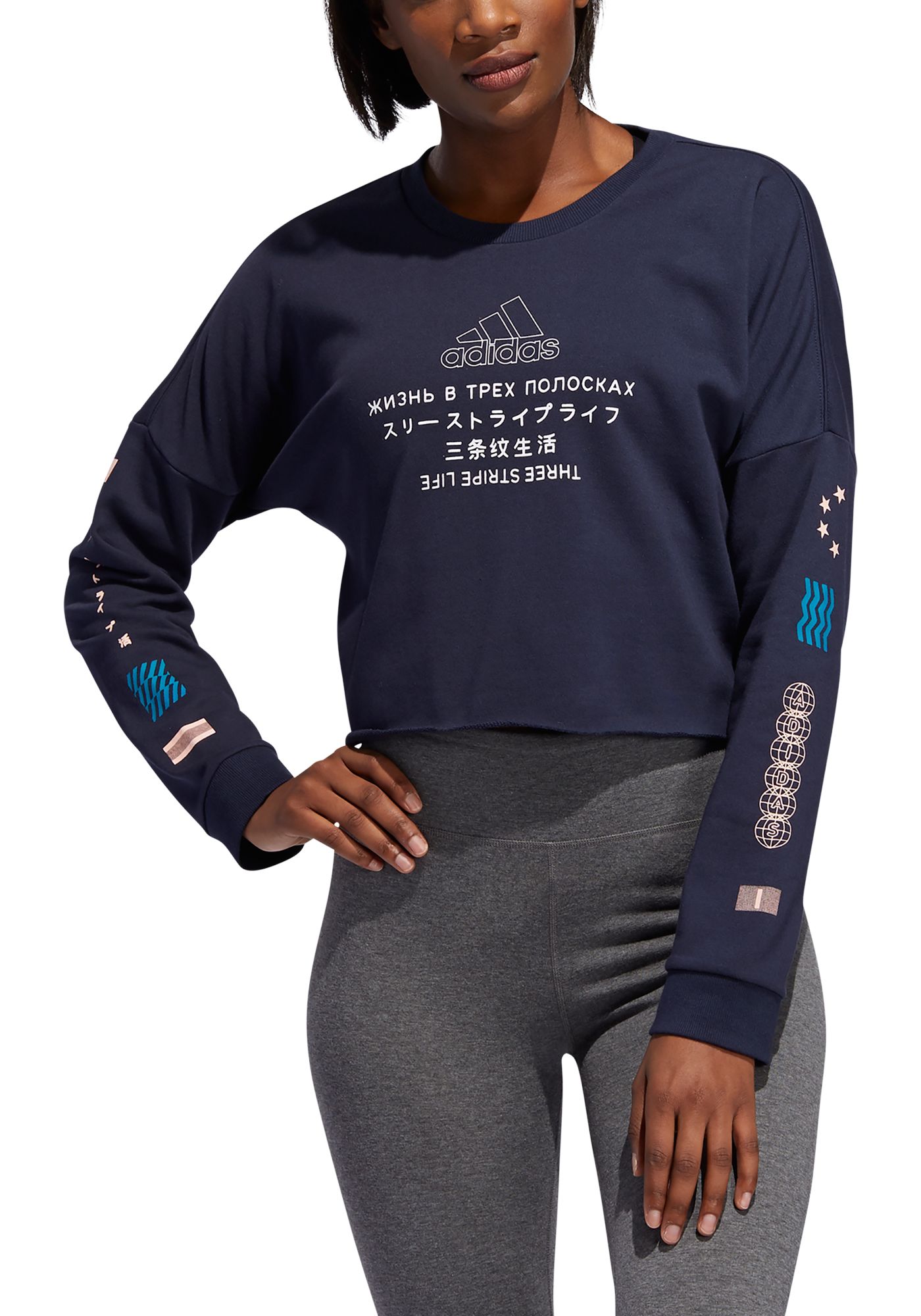 Download adidas Women's Global Crew Neck Crop Sweatshirt | DICK'S ...