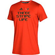 adidas Youth Miami Hurricanes Orange Climatech Locker ‘Three Stripe Life' T-Shirt