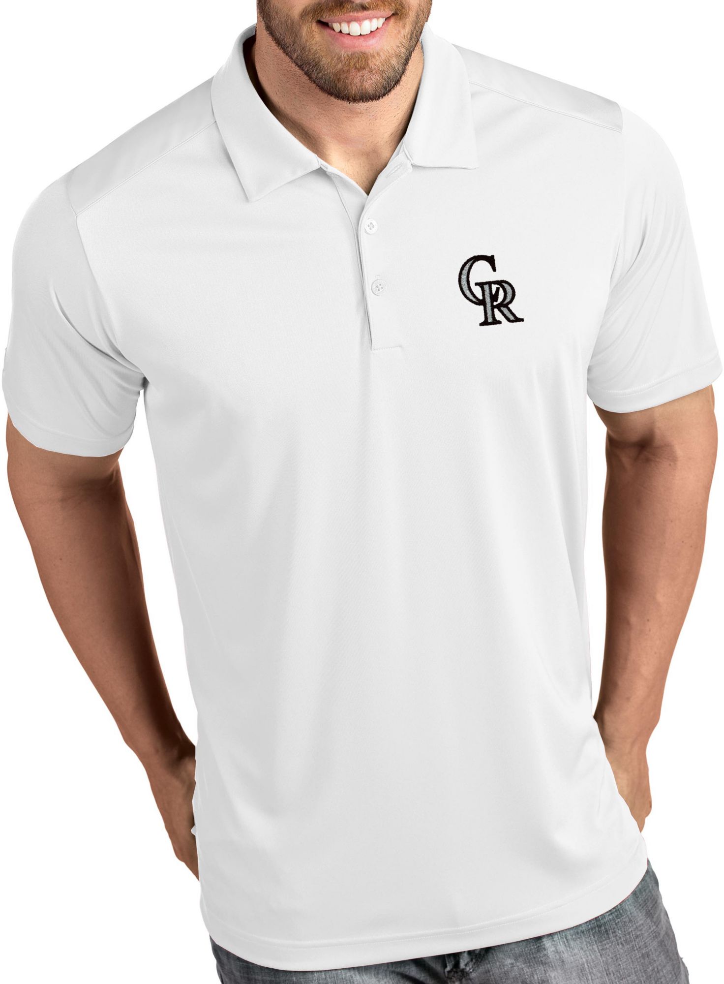 Antigua Men's Colorado Rockies Tribute White Performance  Polo