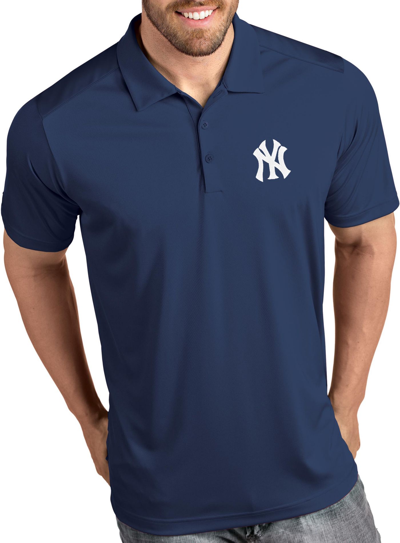 Antigua Men's New York Yankees Tribute Navy Performance Polo DICK'S