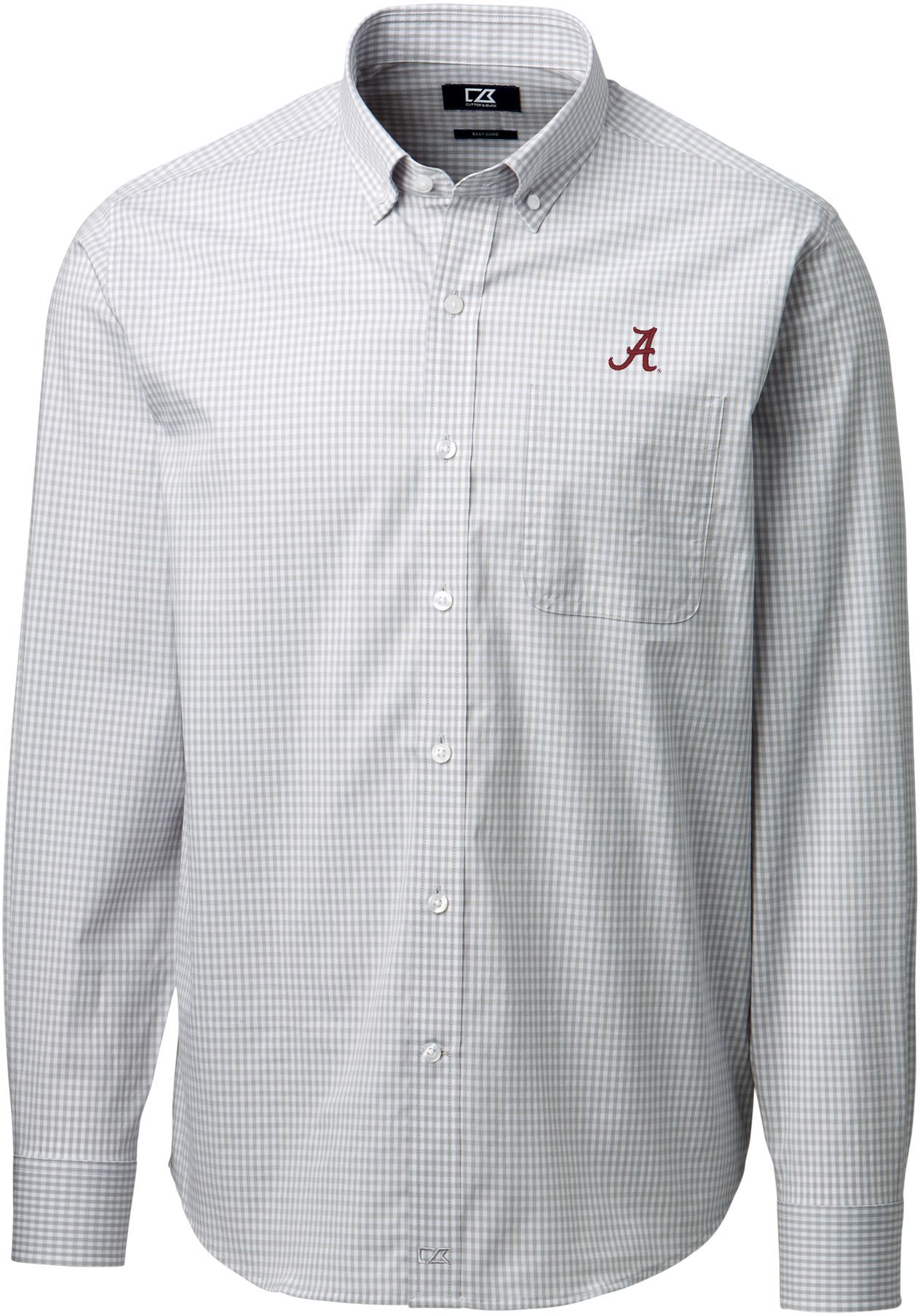 Cutter &amp; Buck Men's Alabama Crimson Tide Grey Anchor Gingham Long Sleeve Button Down Shirt