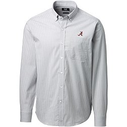 Cutter & Buck Men's Alabama Crimson Tide Grey Anchor Gingham Long Sleeve Button Down Shirt