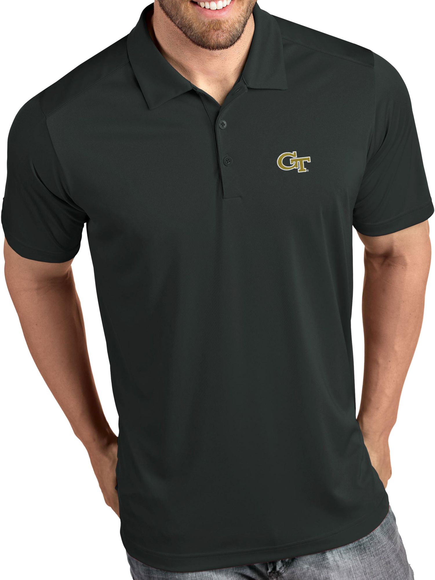 Antigua Men's Georgia Tech Yellow Jackets Grey Tribute Performance Polo