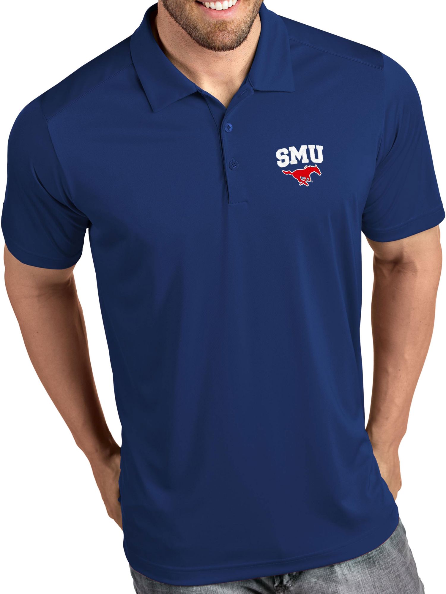 Antigua Men's Southern Methodist Mustangs Royal Tribute Performance Polo