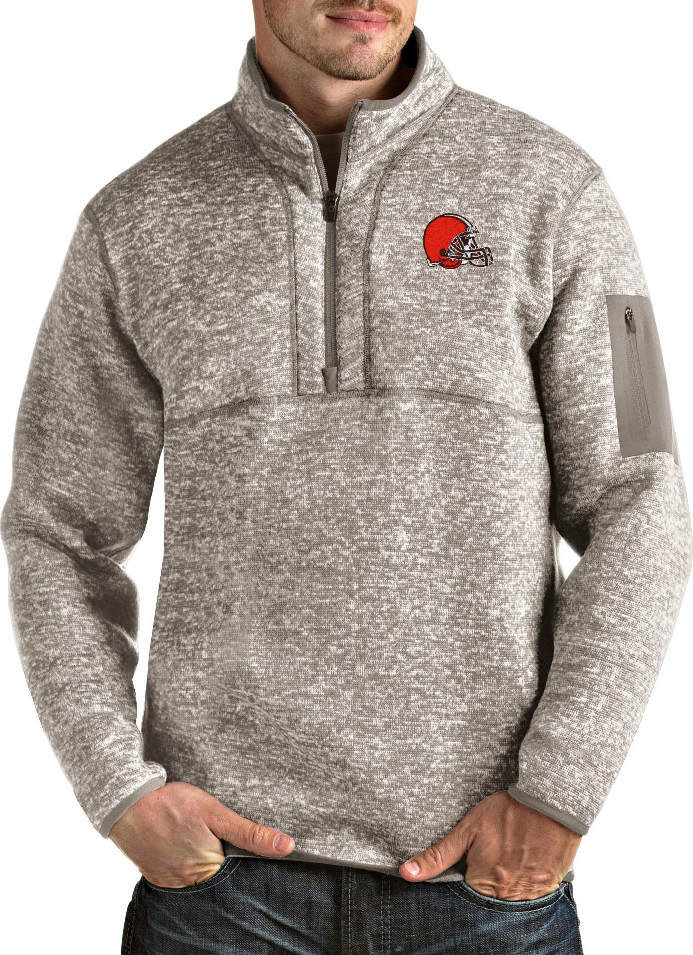 Antigua Men's Cleveland Browns Fortune QuarterZip Oatmeal Pullover