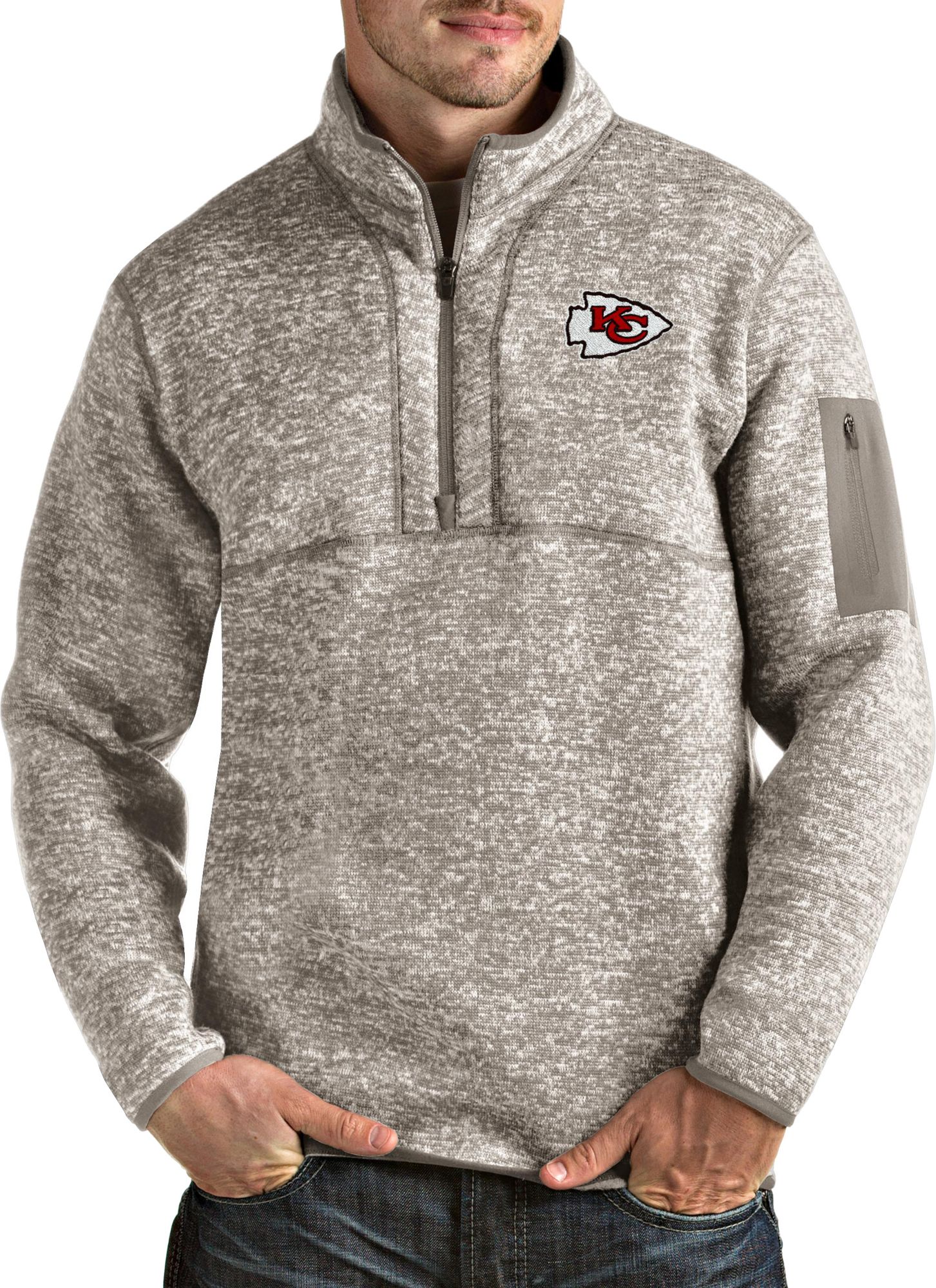 Antigua Men's Kansas City Chiefs Fortune Oatmeal 1/4-Zip Pullover