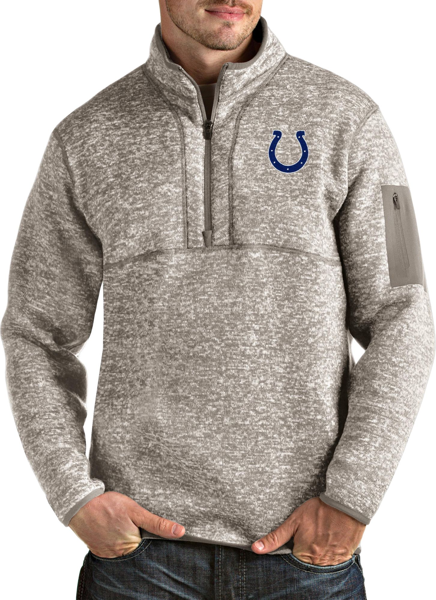 Antigua Men's Indianapolis Colts Fortune Oatmeal Quarter-Zip Pullover Jacket