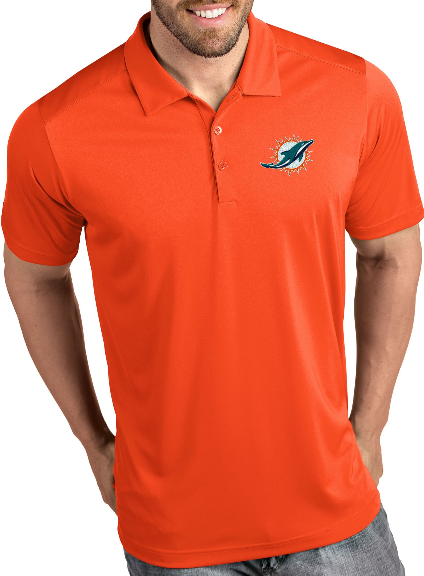 Antigua Men's Miami Dolphins Tribute Orange Polo