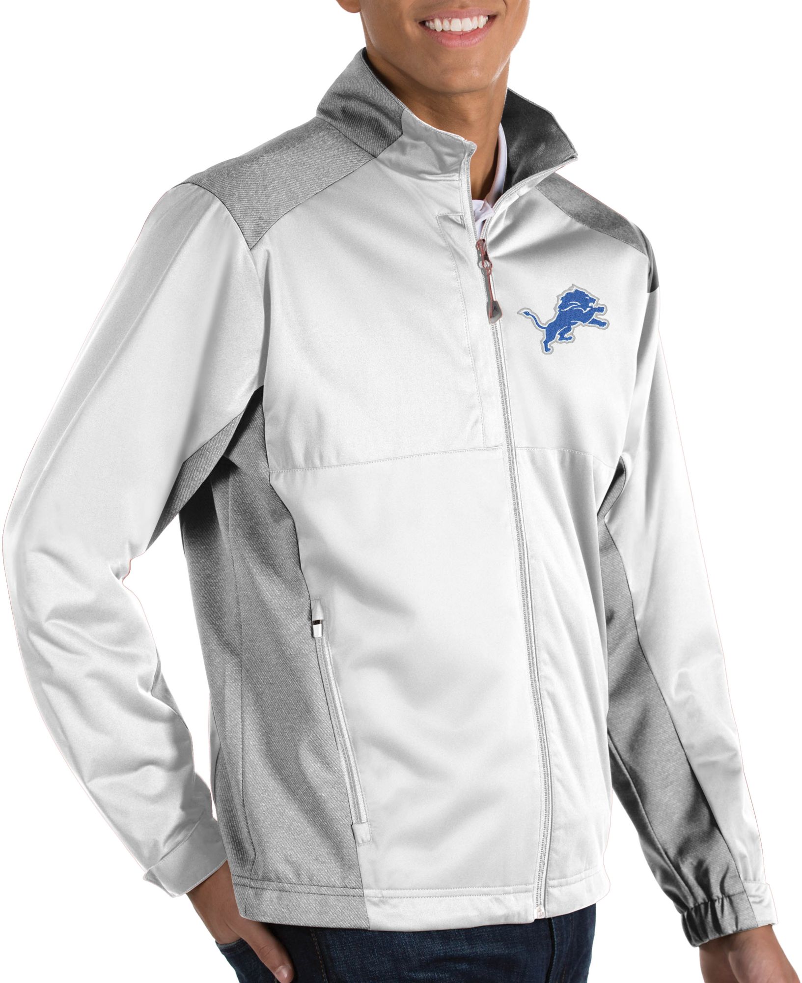 Antigua Apparel / Women's Detroit Lions Affluent Grey Heather/White Polo