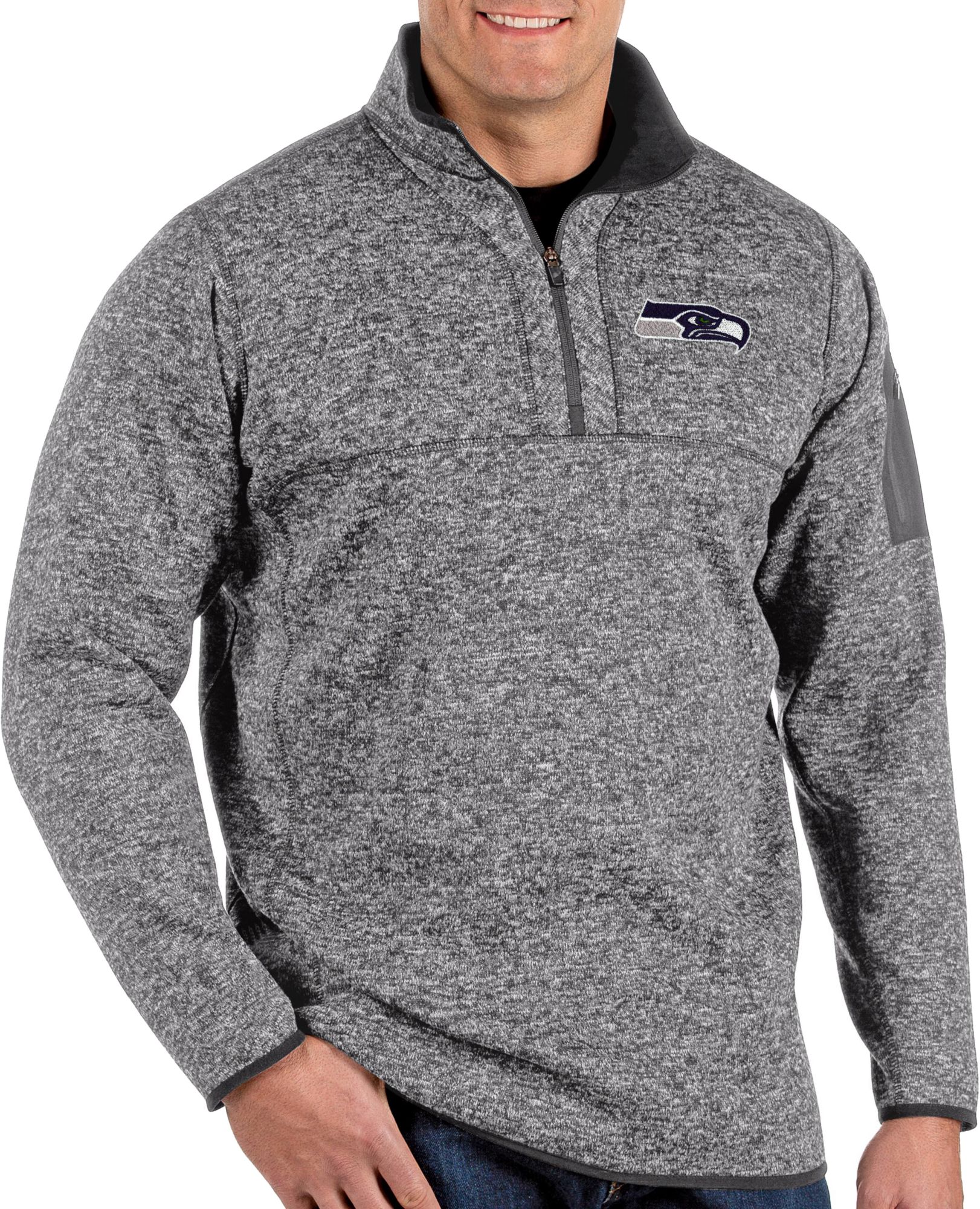 Antigua Men's Seattle Seahawks Fortune Grey Quarter-Zip Pullover Shirt