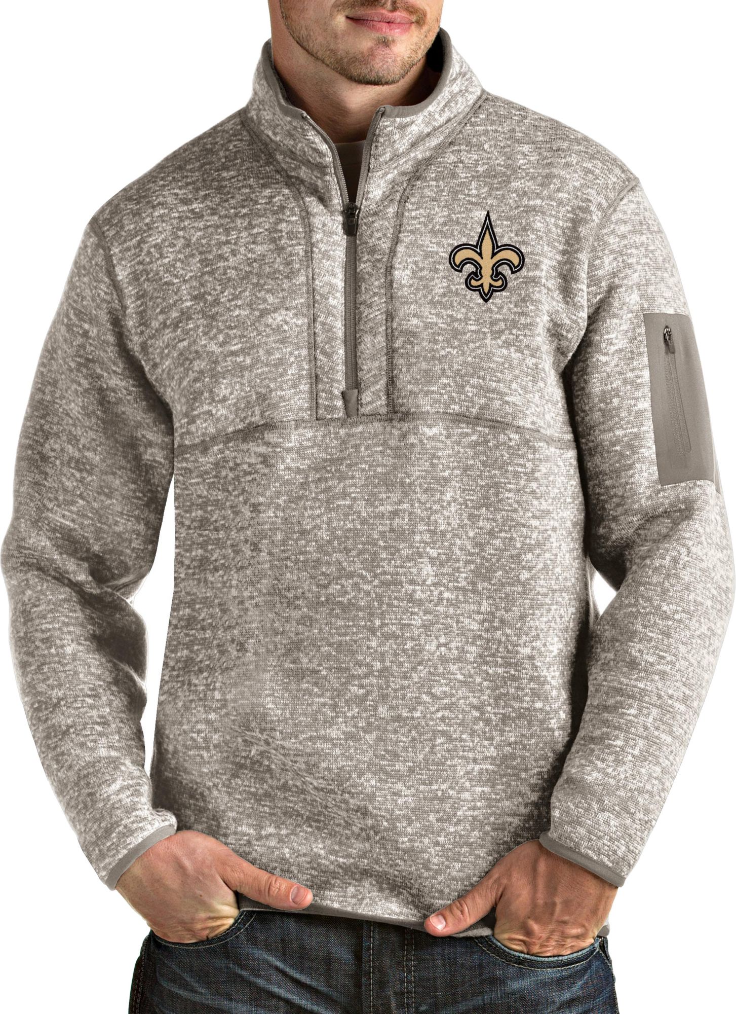 Antigua Men's New Orleans Saints Fortune 1/4-Zip Oatmeal Pullover