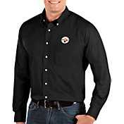 Antigua Men's Pittsburgh Steelers Dynasty Button Down Black Dress Shirt