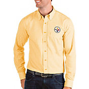 Antigua Men's Pittsburgh Steelers Structure Button Down Gold Dress Shirt