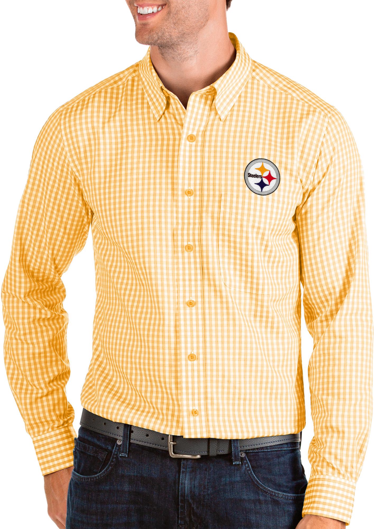 Antigua Apparel / Men's Pittsburgh Steelers Structure Button Down Gold  Dress Shirt