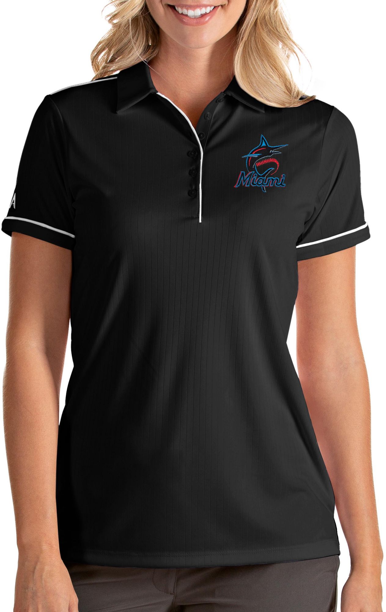 Antigua Apparel / Women's Miami Marlins Structure Black Long Sleeve Button  Down Shirt