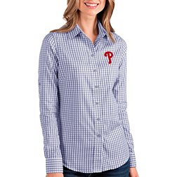 Antigua Women's Philadelphia Phillies Structure Royal Long Sleeve Button Down Shirt