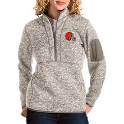 Antigua Women's Cleveland Browns Fortune Quarter-Zip Oatmeal Pullover