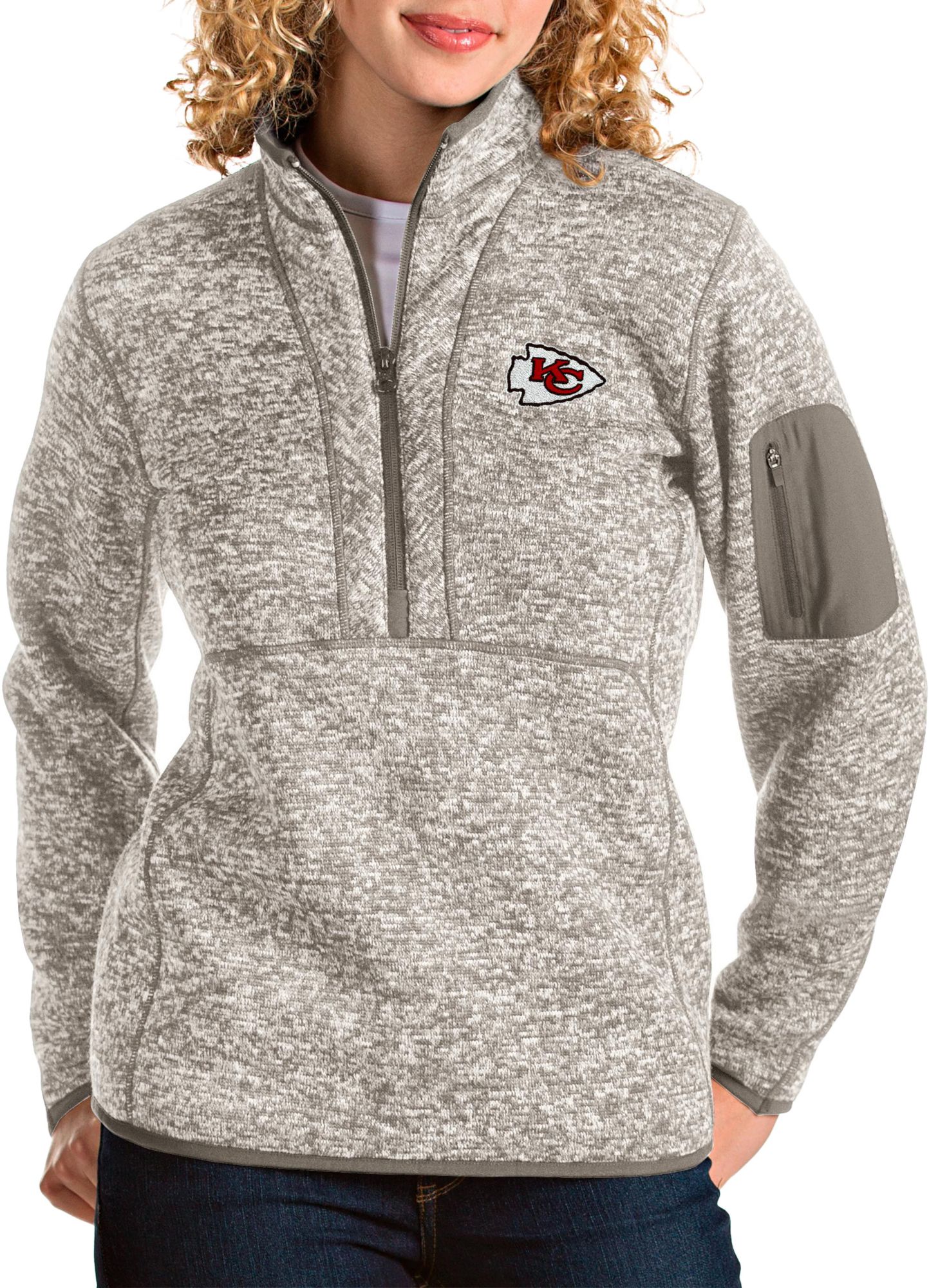 Antigua Women's Kansas City Chiefs Fortune 1/4-Zip Oatmeal Pullover