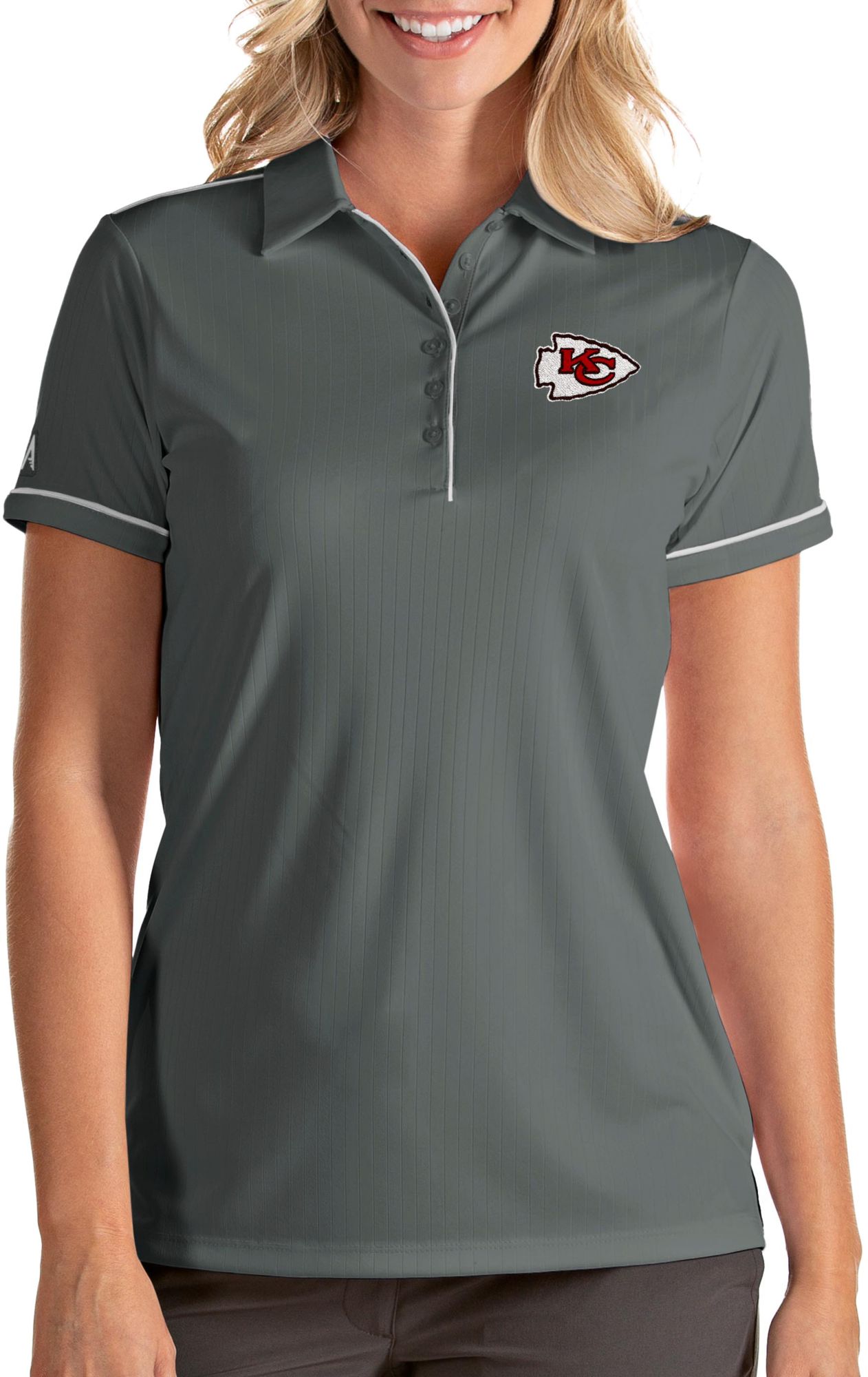 Antigua Women's Kansas City Chiefs Salute Grey Polo - Women's Chiefs Apparel