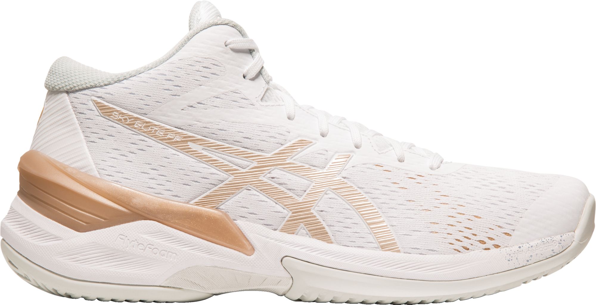 white and gold volleyball shoes