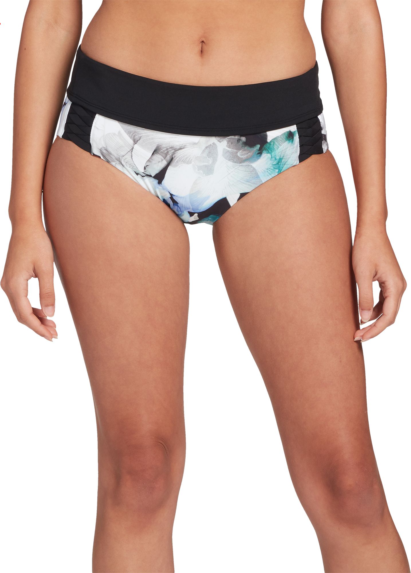 CALIA Women's Weave Mid Rise Boyshort Swim Bottoms