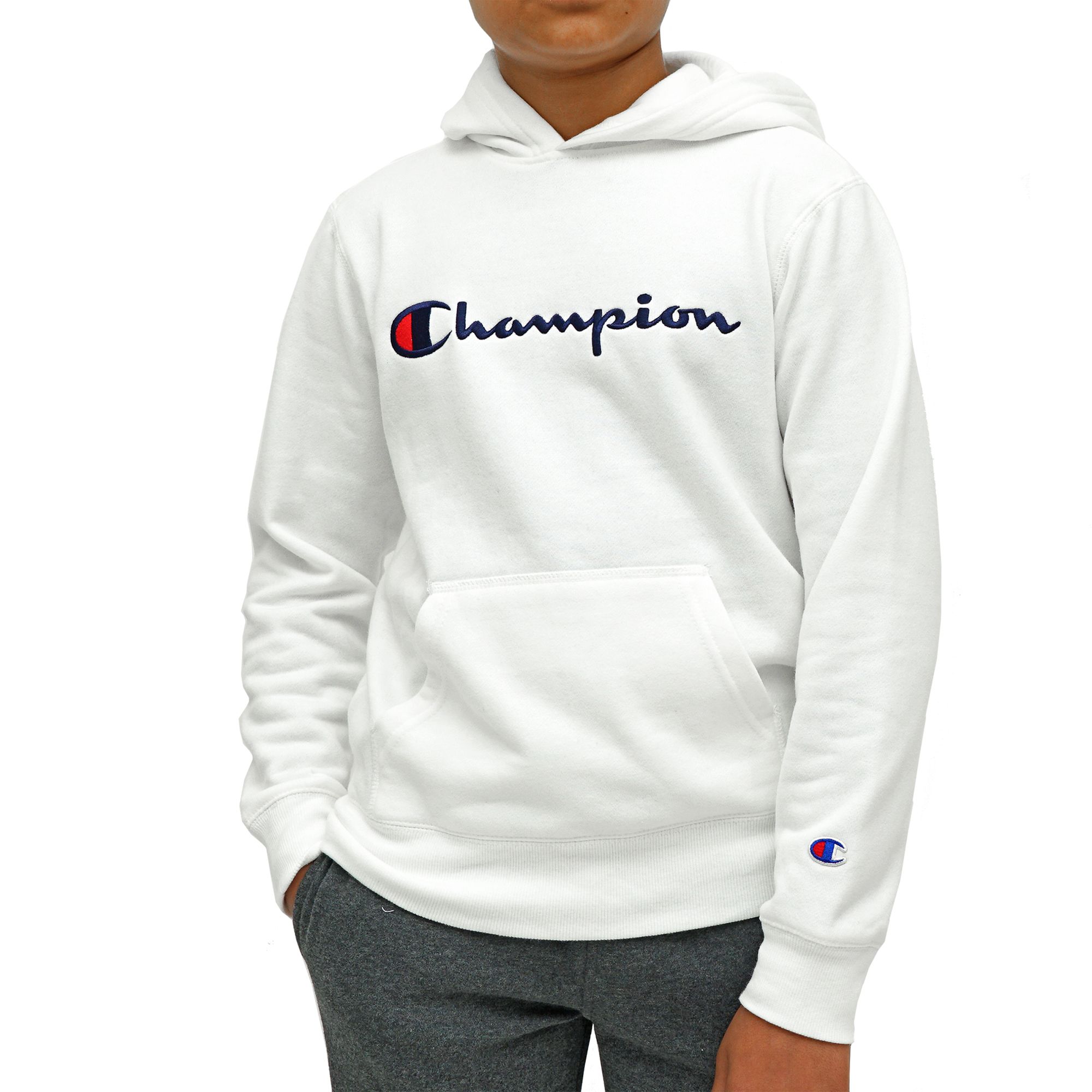 white kids champion hoodie