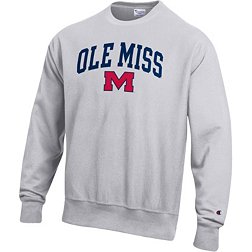 Champion Men's Ole Miss Rebels Grey Reverse Weave Crew Sweatshirt