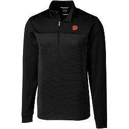 Cutter & Buck Men's Clemson Tigers Traverse Stripe Black Half-Zip Pullover Shirt