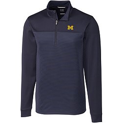 Cutter & Buck Men's Michigan Wolverines Blue Traverse Stripe Half-Zip Pullover Shirt