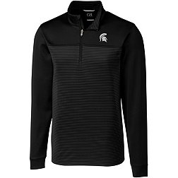Cutter & Buck Men's Michigan State Spartans Traverse Stripe Black Half-Zip Pullover Shirt