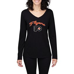 NHL '47 Philadelphia Flyers Womens V-neck T-shirt L SLIM Black Orange  SS NWT