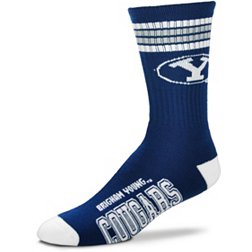 For Bare Feet BYU Cougars 4-Stripe Deuce Crew Socks
